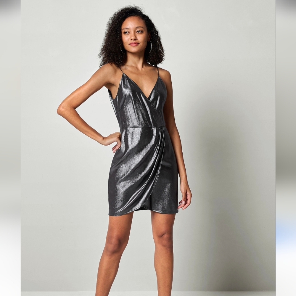 LILYSILK LILYSHEENA V Neck Silk Cami Dress In Silver Size Medium